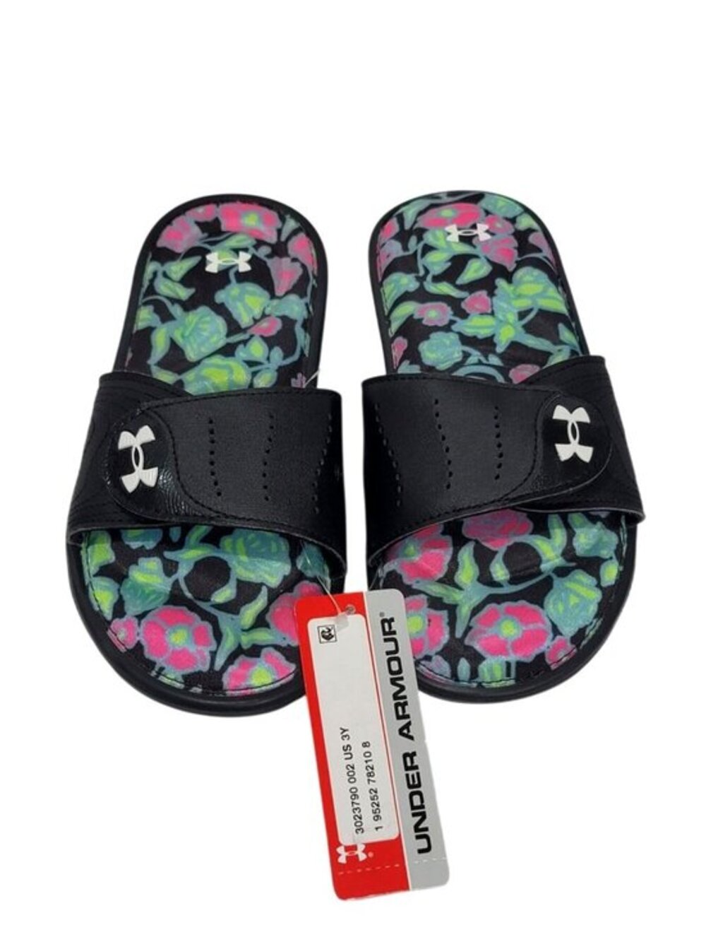 Under Armour Girls Ignite VI Graphic Floral Slides Size 3Y Black & Multicolor Co